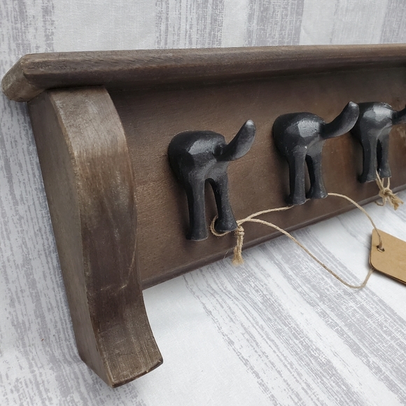 Unbranded Storage & Organization Wood Framed Cast Iron Dog Tail